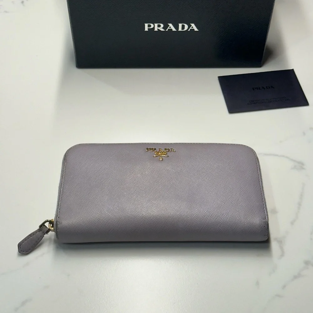 Prada Saffiano Continental Wallet in Lilac Full Inclusion EUC